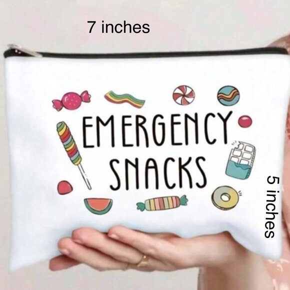 Emergency Snacks Travel Pouch White Zipper Cosmetic Bag 7x5 - Picture 1 of 1